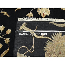 Load image into Gallery viewer, 8&#39;x10&#39; Ink Black, Hand Knotted, Borderless Botanical Design, Half Wool And Half Silk, Densely Woven, Soft Pile, Oriental Rug FWR453522