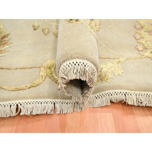 8'x9'9" Linen White, Borderless Botanical Design, Half Wool And Half Silk, Densely Woven, Soft Pile, Hand Knotted, Oriental Rug FWR453528