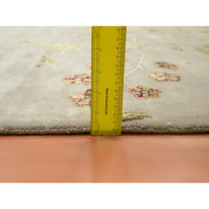 8'x9'9" Linen White, Borderless Botanical Design, Half Wool And Half Silk, Densely Woven, Soft Pile, Hand Knotted, Oriental Rug FWR453528