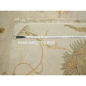 8'x9'9" Linen White, Borderless Botanical Design, Half Wool And Half Silk, Densely Woven, Soft Pile, Hand Knotted, Oriental Rug FWR453528