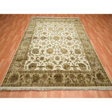 Load image into Gallery viewer, 7&#39;8&quot;x10&#39; Chiffon White, Rajasthan with All Over Leaf Design, Wool and Silk, Soft Pile, Thick and Plush, Hand Knotted, Oriental Rug FWR453534