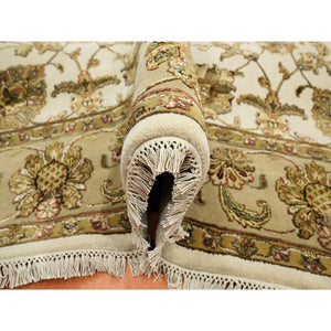 7'8"x10' Chiffon White, Rajasthan with All Over Leaf Design, Wool and Silk, Soft Pile, Thick and Plush, Hand Knotted, Oriental Rug FWR453534