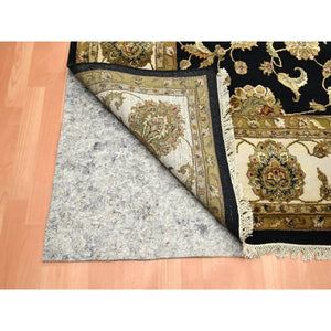 8'7"x12'1" Jade Black, Rajasthan With All Over Leaf Design, Hand Knotted, Wool And Silk, Densely Woven, Thick And Plush, Oriental Rug FWR453546