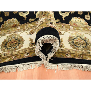 8'7"x12'1" Jade Black, Rajasthan With All Over Leaf Design, Hand Knotted, Wool And Silk, Densely Woven, Thick And Plush, Oriental Rug FWR453546
