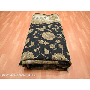 8'7"x12'1" Jade Black, Rajasthan With All Over Leaf Design, Hand Knotted, Wool And Silk, Densely Woven, Thick And Plush, Oriental Rug FWR453546