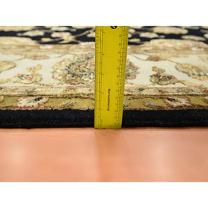 8'7"x12'1" Jade Black, Rajasthan With All Over Leaf Design, Hand Knotted, Wool And Silk, Densely Woven, Thick And Plush, Oriental Rug FWR453546