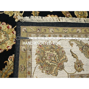 8'7"x12'1" Jade Black, Rajasthan With All Over Leaf Design, Hand Knotted, Wool And Silk, Densely Woven, Thick And Plush, Oriental Rug FWR453546