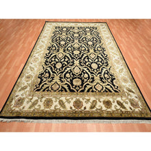 Load image into Gallery viewer, 8&#39;10&quot;x12&#39;2&quot; Onyx Black, Rajasthan All Over Leaf Design, Thick And Plush, Densely Woven, Soft Pile, Wool And Silk, Hand Knotted, Oriental Rug FWR453552