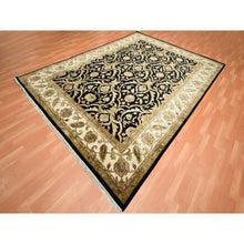 Load image into Gallery viewer, 8&#39;10&quot;x12&#39;2&quot; Onyx Black, Rajasthan All Over Leaf Design, Thick And Plush, Densely Woven, Soft Pile, Wool And Silk, Hand Knotted, Oriental Rug FWR453552