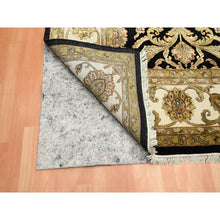 Load image into Gallery viewer, 8&#39;10&quot;x12&#39;2&quot; Onyx Black, Rajasthan All Over Leaf Design, Thick And Plush, Densely Woven, Soft Pile, Wool And Silk, Hand Knotted, Oriental Rug FWR453552