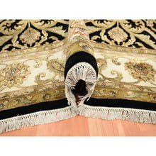 Load image into Gallery viewer, 8&#39;10&quot;x12&#39;2&quot; Onyx Black, Rajasthan All Over Leaf Design, Thick And Plush, Densely Woven, Soft Pile, Wool And Silk, Hand Knotted, Oriental Rug FWR453552