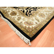 Load image into Gallery viewer, 8&#39;10&quot;x12&#39;2&quot; Onyx Black, Rajasthan All Over Leaf Design, Thick And Plush, Densely Woven, Soft Pile, Wool And Silk, Hand Knotted, Oriental Rug FWR453552