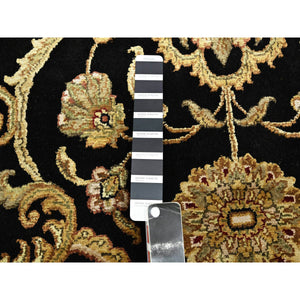 8'10"x12'2" Onyx Black, Rajasthan All Over Leaf Design, Thick And Plush, Densely Woven, Soft Pile, Wool And Silk, Hand Knotted, Oriental Rug FWR453552
