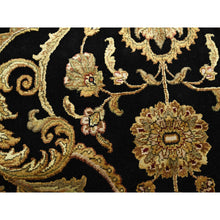 Load image into Gallery viewer, 8&#39;10&quot;x12&#39;2&quot; Onyx Black, Rajasthan All Over Leaf Design, Thick And Plush, Densely Woven, Soft Pile, Wool And Silk, Hand Knotted, Oriental Rug FWR453552