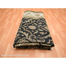 Load image into Gallery viewer, 8&#39;10&quot;x12&#39;2&quot; Onyx Black, Rajasthan All Over Leaf Design, Thick And Plush, Densely Woven, Soft Pile, Wool And Silk, Hand Knotted, Oriental Rug FWR453552