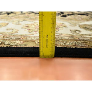 8'10"x12'2" Onyx Black, Rajasthan All Over Leaf Design, Thick And Plush, Densely Woven, Soft Pile, Wool And Silk, Hand Knotted, Oriental Rug FWR453552