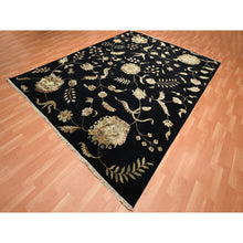 Load image into Gallery viewer, 9&#39;2&quot;x11&#39;8&quot; Caviar Black, Half Wool and Half Silk, Borderless Botanical Design, Densely Woven, Soft Pile, Hand Knotted, Oriental Rug FWR453558
