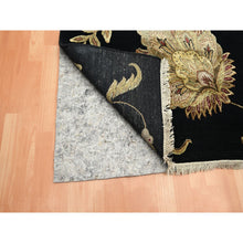 Load image into Gallery viewer, 9&#39;2&quot;x11&#39;8&quot; Caviar Black, Half Wool and Half Silk, Borderless Botanical Design, Densely Woven, Soft Pile, Hand Knotted, Oriental Rug FWR453558
