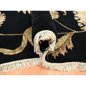 9'2"x11'8" Caviar Black, Half Wool and Half Silk, Borderless Botanical Design, Densely Woven, Soft Pile, Hand Knotted, Oriental Rug FWR453558