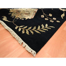 Load image into Gallery viewer, 9&#39;2&quot;x11&#39;8&quot; Caviar Black, Half Wool and Half Silk, Borderless Botanical Design, Densely Woven, Soft Pile, Hand Knotted, Oriental Rug FWR453558