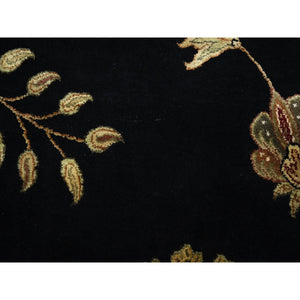 9'2"x11'8" Caviar Black, Half Wool and Half Silk, Borderless Botanical Design, Densely Woven, Soft Pile, Hand Knotted, Oriental Rug FWR453558