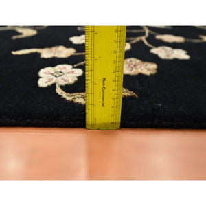 9'2"x11'8" Caviar Black, Half Wool and Half Silk, Borderless Botanical Design, Densely Woven, Soft Pile, Hand Knotted, Oriental Rug FWR453558