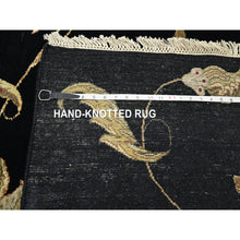 Load image into Gallery viewer, 9&#39;2&quot;x11&#39;8&quot; Caviar Black, Half Wool and Half Silk, Borderless Botanical Design, Densely Woven, Soft Pile, Hand Knotted, Oriental Rug FWR453558