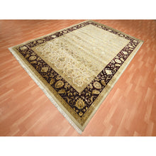 Load image into Gallery viewer, 8&#39;9&quot;x12&#39;1&quot; Parchment White, Rajasthan With All Over Leaf Design, Hand Knotted, Wool And Silk, Densely Woven, Thick And Plush, Oriental Rug FWR453582
