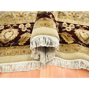 8'9"x12'1" Parchment White, Rajasthan With All Over Leaf Design, Hand Knotted, Wool And Silk, Densely Woven, Thick And Plush, Oriental Rug FWR453582