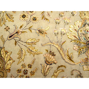 8'9"x12'1" Parchment White, Rajasthan With All Over Leaf Design, Hand Knotted, Wool And Silk, Densely Woven, Thick And Plush, Oriental Rug FWR453582