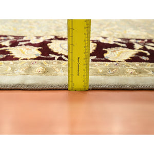 8'9"x12'1" Parchment White, Rajasthan With All Over Leaf Design, Hand Knotted, Wool And Silk, Densely Woven, Thick And Plush, Oriental Rug FWR453582