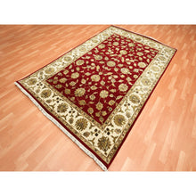 Load image into Gallery viewer, 6&#39;x9&#39;2&quot; Ruby Red, Thick And Plush, Rajasthan With All Over Leaf Design, Hand Knotted, Wool And Silk, Soft Pile, Oriental Rug FWR453594