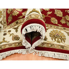 Load image into Gallery viewer, 6&#39;x9&#39;2&quot; Ruby Red, Thick And Plush, Rajasthan With All Over Leaf Design, Hand Knotted, Wool And Silk, Soft Pile, Oriental Rug FWR453594