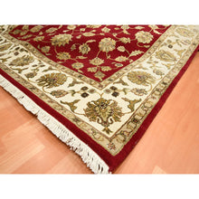 Load image into Gallery viewer, 6&#39;x9&#39;2&quot; Ruby Red, Thick And Plush, Rajasthan With All Over Leaf Design, Hand Knotted, Wool And Silk, Soft Pile, Oriental Rug FWR453594