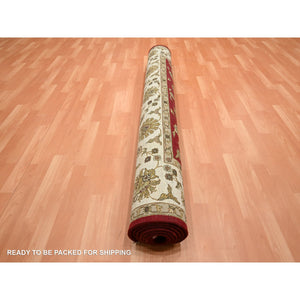 6'x9'2" Ruby Red, Thick And Plush, Rajasthan With All Over Leaf Design, Hand Knotted, Wool And Silk, Soft Pile, Oriental Rug FWR453594