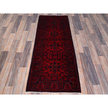 Load image into Gallery viewer, 1&#39;10&quot;x5&#39;1&quot; Scarlet Red, Afghan Khamyab With Geometric Pattern, Hand Knotted, Soft 100% Wool, Natural Dyes, Short &amp; Narrow Runner, Oriental Rug FWR4530