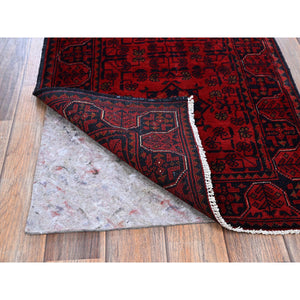1'10"x5'1" Scarlet Red, Afghan Khamyab With Geometric Pattern, Hand Knotted, Soft 100% Wool, Natural Dyes, Short & Narrow Runner, Oriental Rug FWR4530
