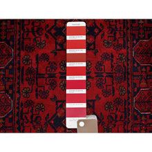 Load image into Gallery viewer, 1&#39;10&quot;x5&#39;1&quot; Scarlet Red, Afghan Khamyab With Geometric Pattern, Hand Knotted, Soft 100% Wool, Natural Dyes, Short &amp; Narrow Runner, Oriental Rug FWR4530