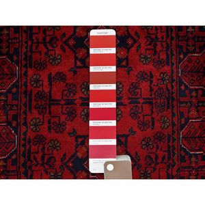 1'10"x5'1" Scarlet Red, Afghan Khamyab With Geometric Pattern, Hand Knotted, Soft 100% Wool, Natural Dyes, Short & Narrow Runner, Oriental Rug FWR4530