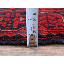 Load image into Gallery viewer, 1&#39;10&quot;x5&#39;1&quot; Scarlet Red, Afghan Khamyab With Geometric Pattern, Hand Knotted, Soft 100% Wool, Natural Dyes, Short &amp; Narrow Runner, Oriental Rug FWR4530
