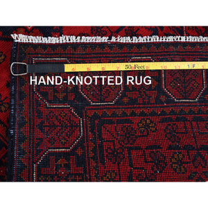 1'10"x5'1" Scarlet Red, Afghan Khamyab With Geometric Pattern, Hand Knotted, Soft 100% Wool, Natural Dyes, Short & Narrow Runner, Oriental Rug FWR4530