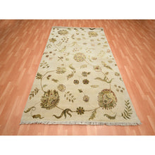 Load image into Gallery viewer, 6&#39;x9&#39; Bone White, Hand Knotted, Borderless Botanical Design, Half Wool And Half Silk, Densely Woven, Soft Pile, Oriental Rug FWR453600
