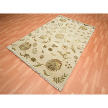 Load image into Gallery viewer, 6&#39;x9&#39; Bone White, Hand Knotted, Borderless Botanical Design, Half Wool And Half Silk, Densely Woven, Soft Pile, Oriental Rug FWR453600