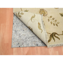 Load image into Gallery viewer, 6&#39;x9&#39; Bone White, Hand Knotted, Borderless Botanical Design, Half Wool And Half Silk, Densely Woven, Soft Pile, Oriental Rug FWR453600