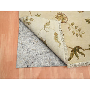6'x9' Bone White, Hand Knotted, Borderless Botanical Design, Half Wool And Half Silk, Densely Woven, Soft Pile, Oriental Rug FWR453600