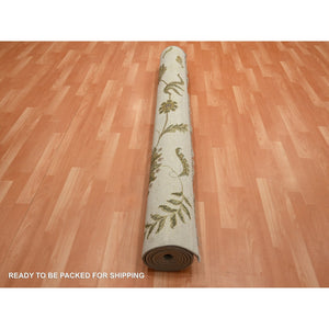 6'x9' Bone White, Hand Knotted, Borderless Botanical Design, Half Wool And Half Silk, Densely Woven, Soft Pile, Oriental Rug FWR453600