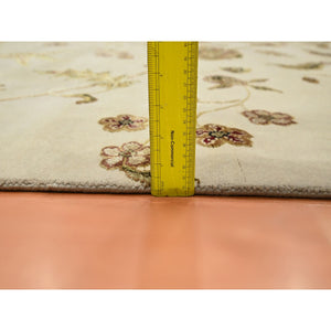 6'x9' Bone White, Hand Knotted, Borderless Botanical Design, Half Wool And Half Silk, Densely Woven, Soft Pile, Oriental Rug FWR453600
