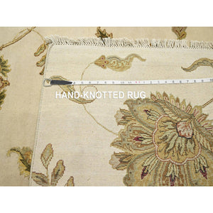 6'x9' Bone White, Hand Knotted, Borderless Botanical Design, Half Wool And Half Silk, Densely Woven, Soft Pile, Oriental Rug FWR453600
