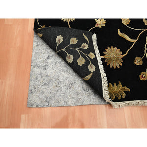 5'10"x8'10" Onyx Black, Borderless Botanical Design, Half Wool and Half Silk, Densely Woven, Soft Pile, Hand Knotted, Oriental Rug FWR453606