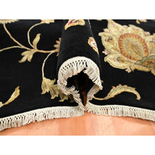 Load image into Gallery viewer, 5&#39;10&quot;x8&#39;10&quot; Onyx Black, Borderless Botanical Design, Half Wool and Half Silk, Densely Woven, Soft Pile, Hand Knotted, Oriental Rug FWR453606
